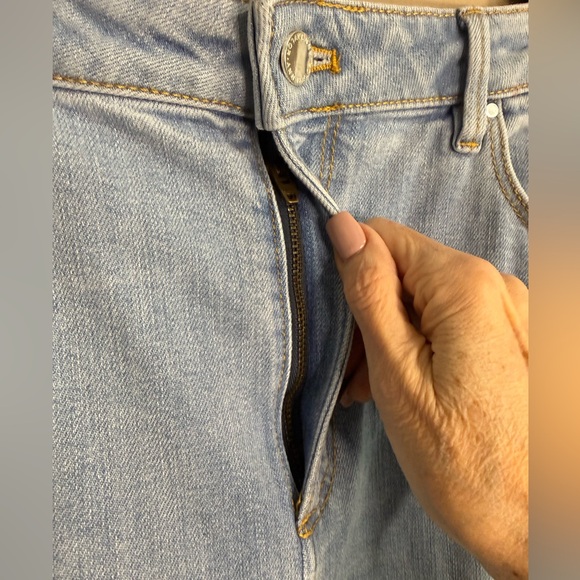 Ann Taylor Light Blue Denim Midi Skirt Frayed Hem - Picture 8 of 12